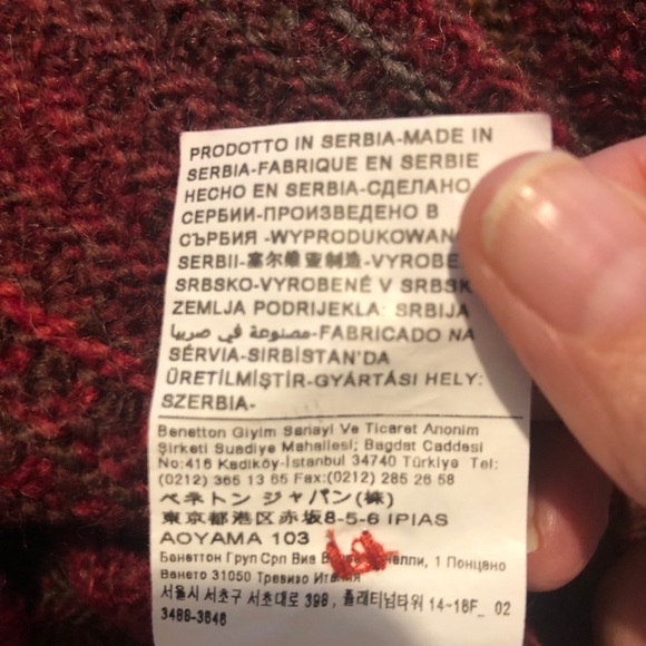 Benetton Y2k Chunky Ribbed Red Burgundy Wool Sweater button up cardigan size M - Picture 9 of 12